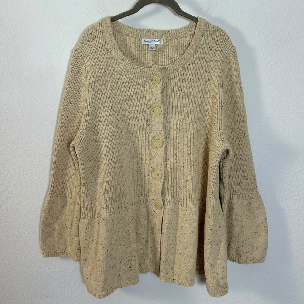 Vintage 90s Coldwater Creek Wool Blend Peplum Bell Sleeve Cardigan Sweater 1X